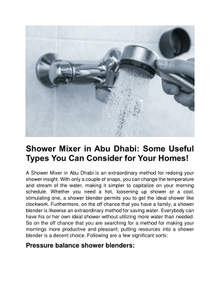 Shower Mixer in Abu Dhabi Some Useful Types You Can Consider for Your Homes