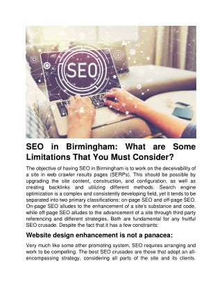 SEO in Birmingham What are Some Limitations That You Must Consider