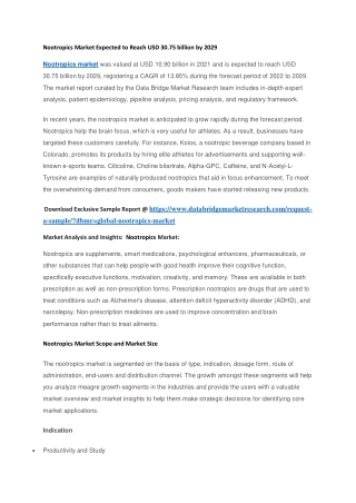 Nootropics Market Expected to Reach USD 30.75 billion by 2029