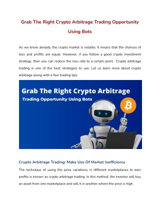 Grab The Right Crypto Arbitrage Trading Opportunity Using Bots