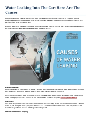Water Leaking Into The Car - Here Are The Causes