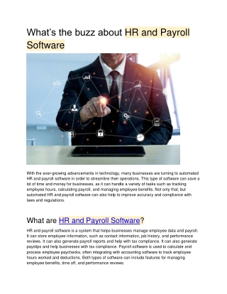 What's the buzz about HR and Payroll Software