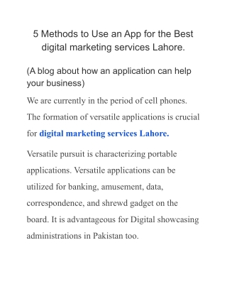5 Methods to Use an App for the Best digital marketing services Lahore
