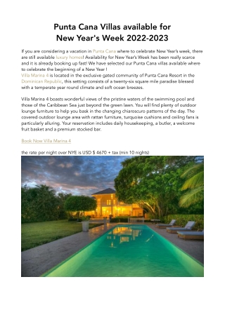 Punta Cana Villas for New Year's Week 2022-2023