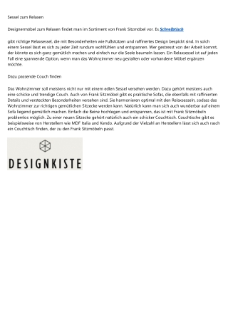Frank Sitzmöbel mit vielfältigem Sortiment