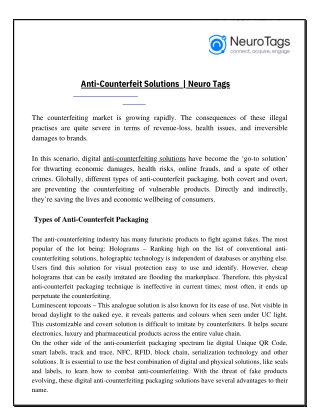 Anti-Counterfeit Solutions  | Neuro Tags