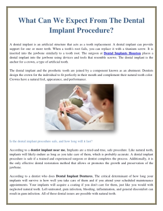 What Can We Expect From The Dental Implant Procedure?