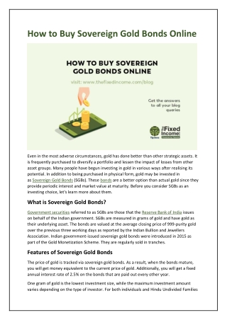How to Buy Sovereign Gold Bonds Online