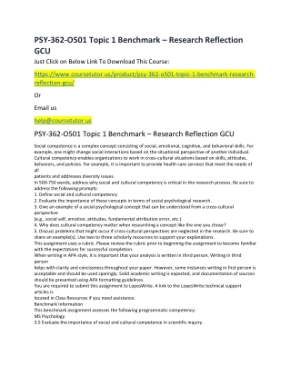 PSY-362-O501 Topic 1 Benchmark – Research Reflection GCU