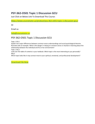 PSY-362-O501 Topic 1 Discussion GCU