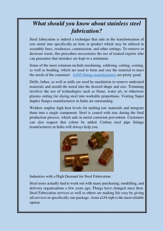 What should you know about stainless steel fabrication