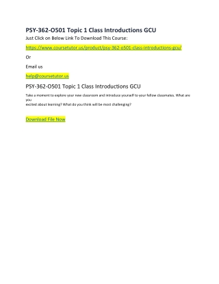 PSY-362-O501 Topic 1 Class Introductions GCU