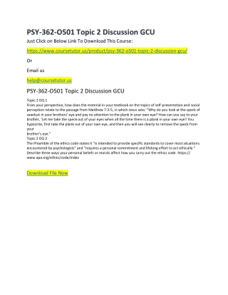 PSY-362-O501 Topic 2 Discussion GCU