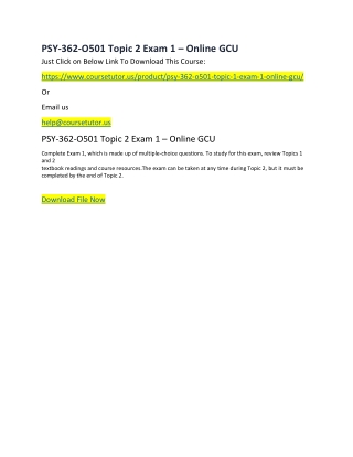 PSY-362-O501 Topic 2 Exam 1 – Online GCU