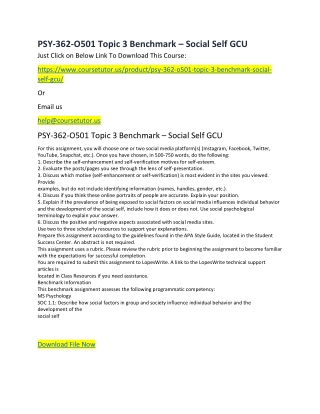 PSY-362-O501 Topic 3 Benchmark – Social Self GCU