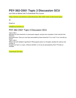PSY-362-O501 Topic 3 Discussion GCU