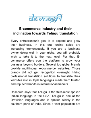 E-commerce Industry and their inclination towards Telugu translation