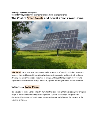 The Cost of Solar Panels and how it affects Your Home