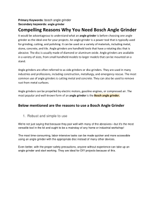 Compelling Reasons Why You Need Bosch Angle Grinder