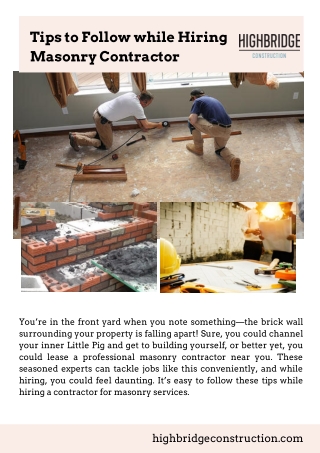 Tips to Follow while Hiring Masonry Contractor