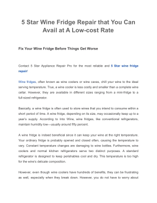 5 Star Wine Fridge Repair that You Can Avail at A Low-cost Rate