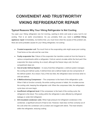 CONVENIENT AND TRUSTWORTHY VIKING REFRIGERATOR REPAIR