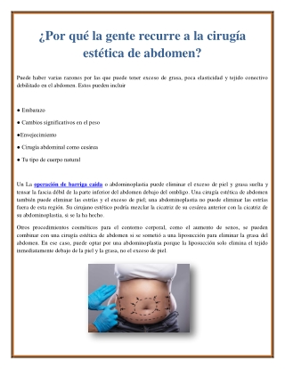 ¿Por qué la gente recurre a la cirugía estética de abdomen?