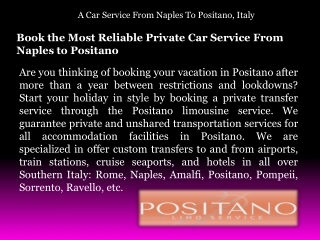 A Car Service From Naples To Positano, Italy