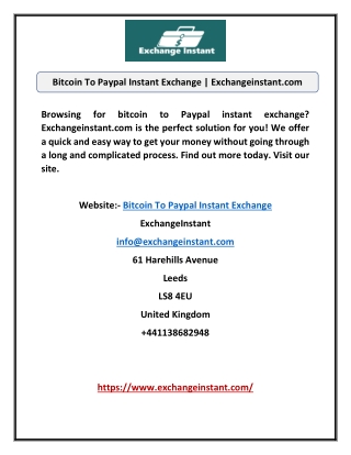 Bitcoin To Paypal Instant Exchange | Exchangeinstant.com