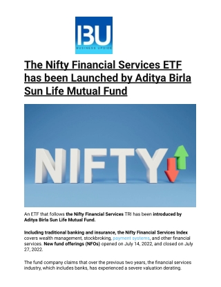 The Nifty Financial Services ETF has been Launched by Aditya Birla Sun Life Mutual Fund