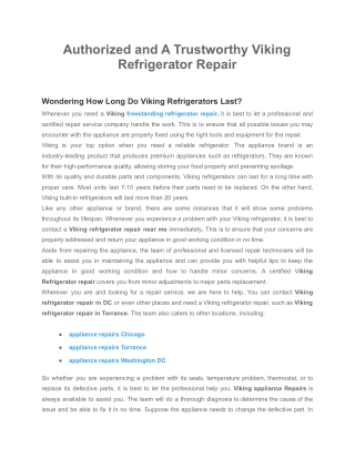 Authorized and A Trustworthy Viking Refrigerator Repair