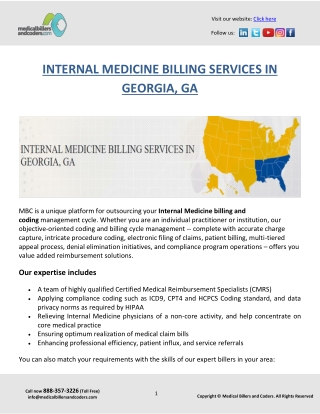 INTERNAL MEDICINE BILLING SERVICES IN GEORGIA, GA