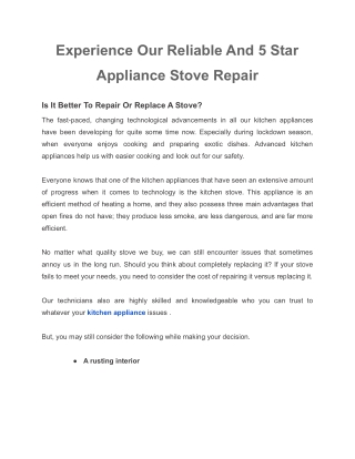 Experience Our Reliable And 5 Star Appliance Stove Repair