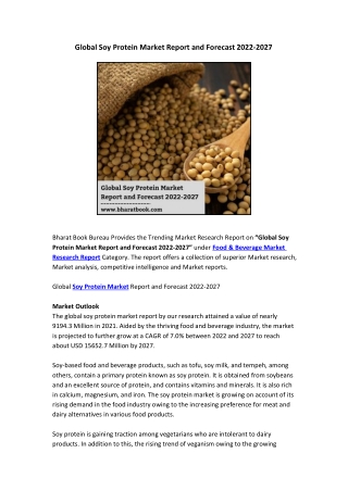 Global Soy Protein Market Report and Forecast 2022-2027