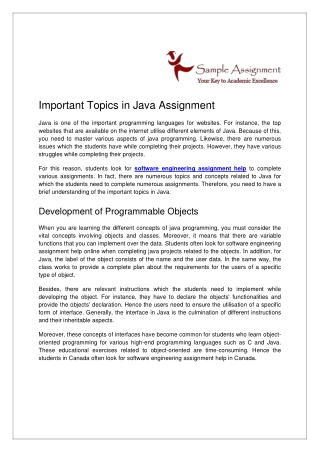 Important Topics in Java Assignment