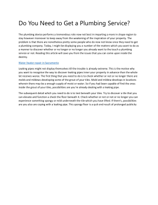Do You Need to Get a Plumbing Service