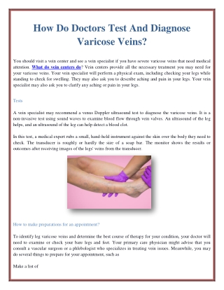 How Do Doctors Test And Diagnose Varicose Veins?