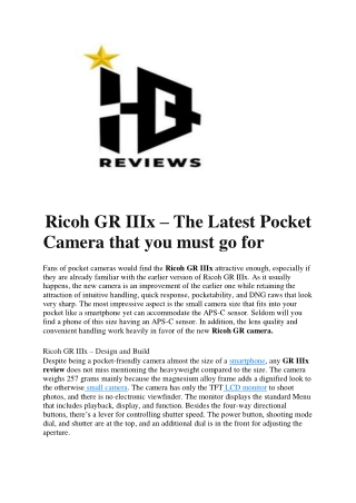 Ricoh GR IIIx – The Latest Pocket Camera that you must go for