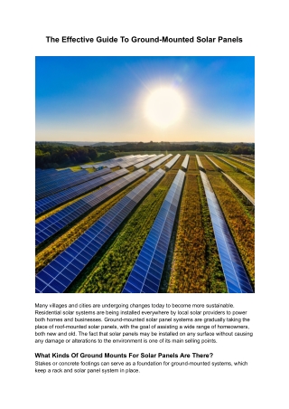 The Effective Guide To Ground-Mounted Solar Panels