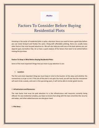 Factors To Consider Before Buying Residential Plots