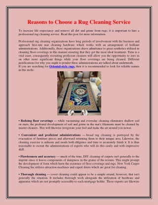 Reasons to Choose a Rug Cleaning Service