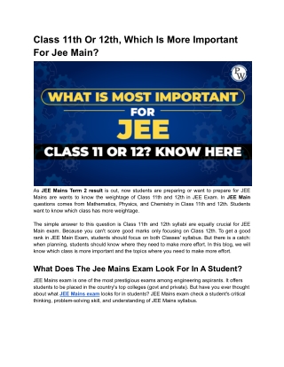 Class 11th or 12th, Which is More Important for JEE Main