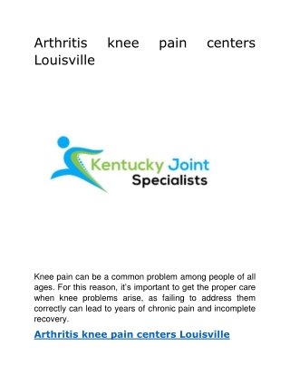 Arthritis knee pain centers Louisville.doc