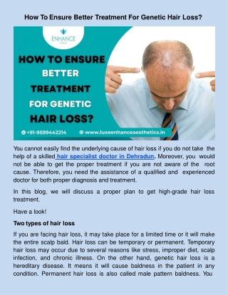 How To Ensure Better Treatment For Genetic Hair Loss?