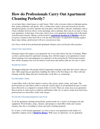 How do Professionals Carry Out Apartment Cleaning Perfectly?