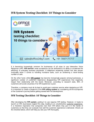 IVR System Testing Checklist 10 Things to Consider