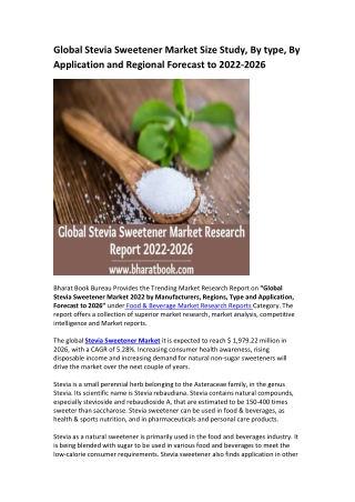 Global Stevia Sweetener Market Research Report 2022-2026