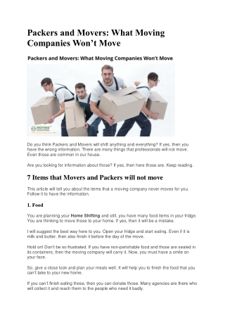 Packers and Movers: What Moving Companies Won’t Move