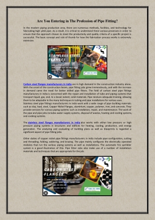 Are You Entering in The Profession of Pipe Fitting