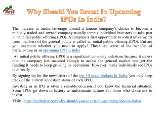 Why Should You Invest In Upcoming IPOs In India